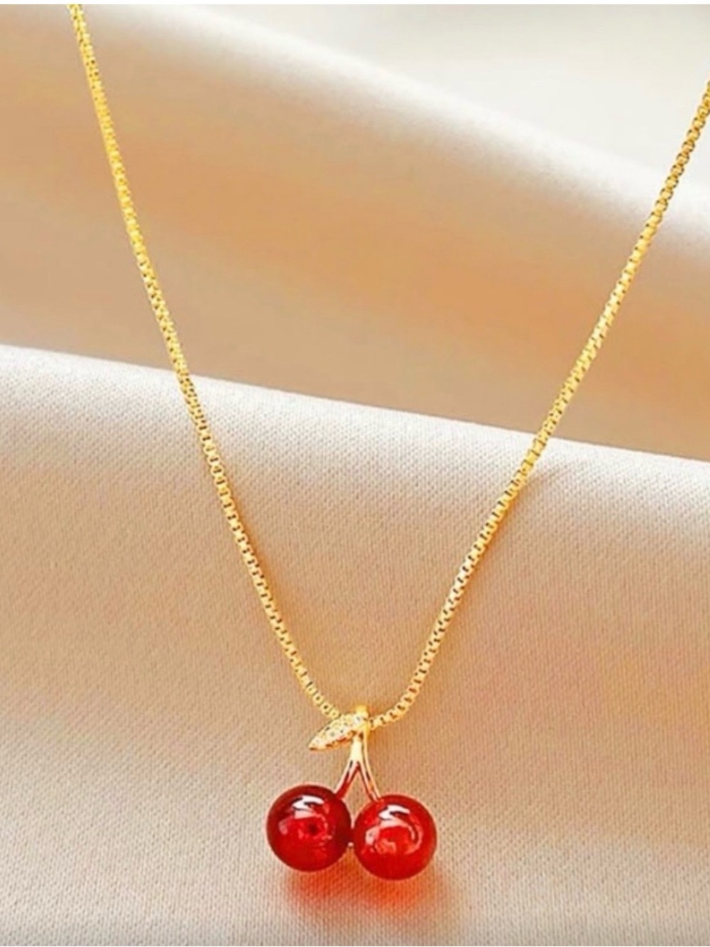 Solarie Gold-Tone Necklace with Red Cherry Charm